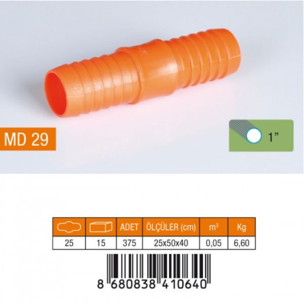1" NORMAL PLASTİK HORTUM EKİ(25/375)